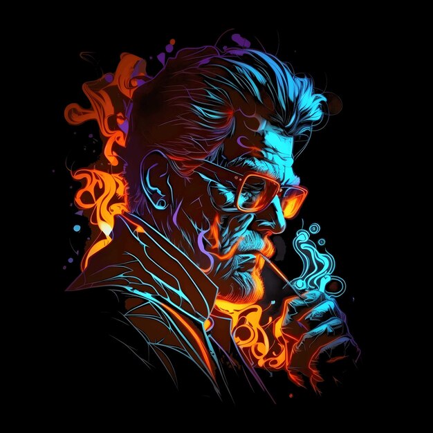 Neon portret kleurrijk op zwarte achtergrond 4096px png schilderkunst stijl voor t-shirt clipart ontwerp