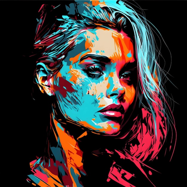 Neon portret kleurrijk op zwarte achtergrond 4096px PNG schilderkunst stijl voor t-shirt clipart ontwerp