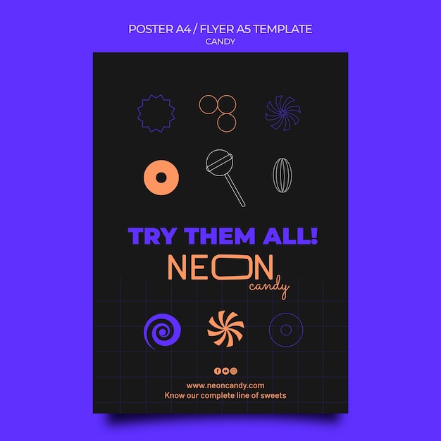 PSD neon poster template for candy store