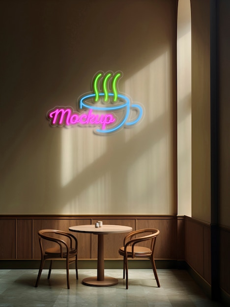 PSD progettazione del logo di un ristorante o di una caffetteria al neon.