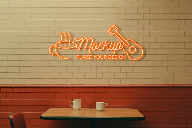 Neon restaurant or cafeteria logo mock-up design