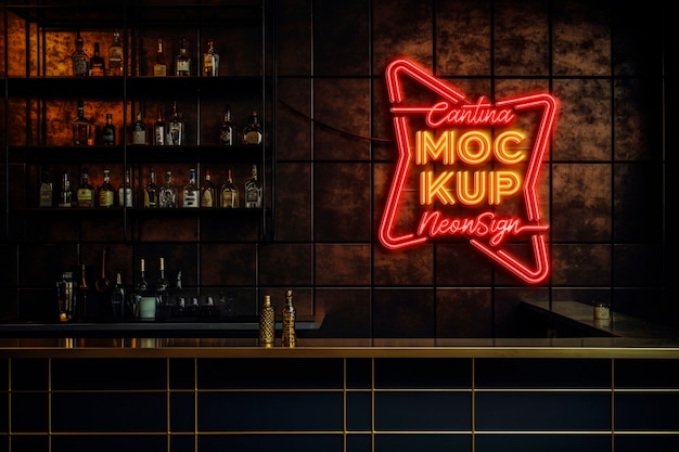 Neon restaurant wall logo mockup