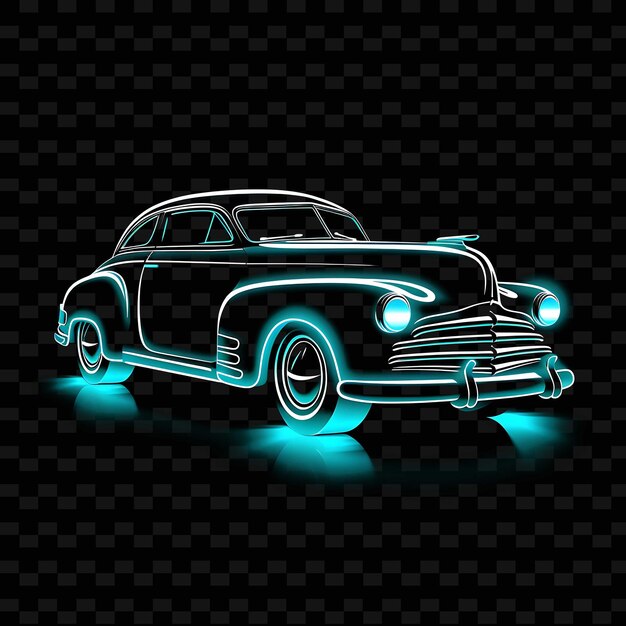 Neon Retro Carretro Car Linesvintage Samochód Ilustracja Png Y2k Kształty Przezroczyste światło Sztuki