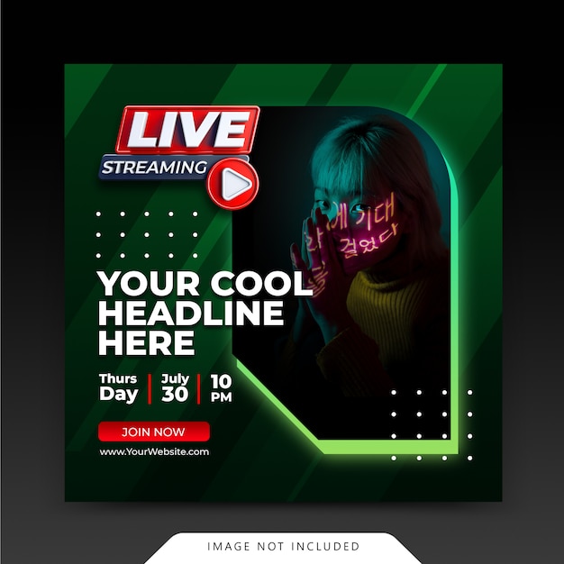 Neon retro concept live streaming instagram post social media postsjabloon