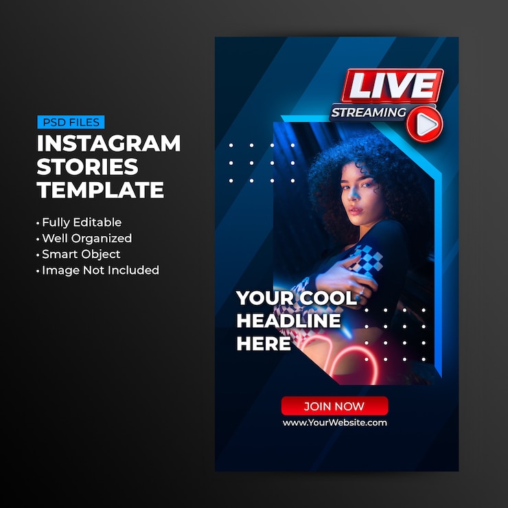 PSD neon retro concept live streaming instagram post sociale media verhalen sjabloon