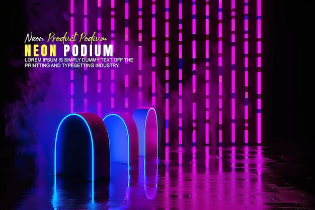 Neon scene podium stage display mockup product presentation with neon light scene product dispaly