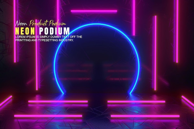 neon scene podium stage display mockup product presentation with neon light scene product dispaly