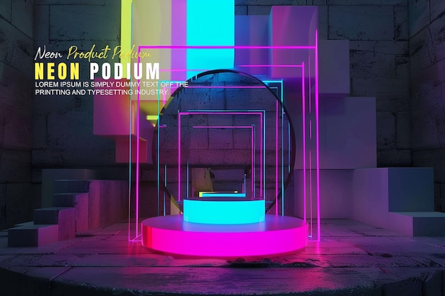 Neon scene podium stage display mockup product presentation with neon light scene product dispaly