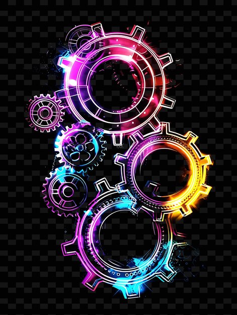 PSD neon shape collages and outlines abstract futuristic textures for glowing decor and y2k color art