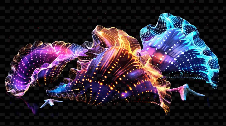 PSD neon shape collages and outlines abstract futuristic textures for glowing decor and y2k color art