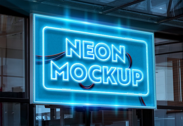 PSD neon su un negozio segnaletica mockup