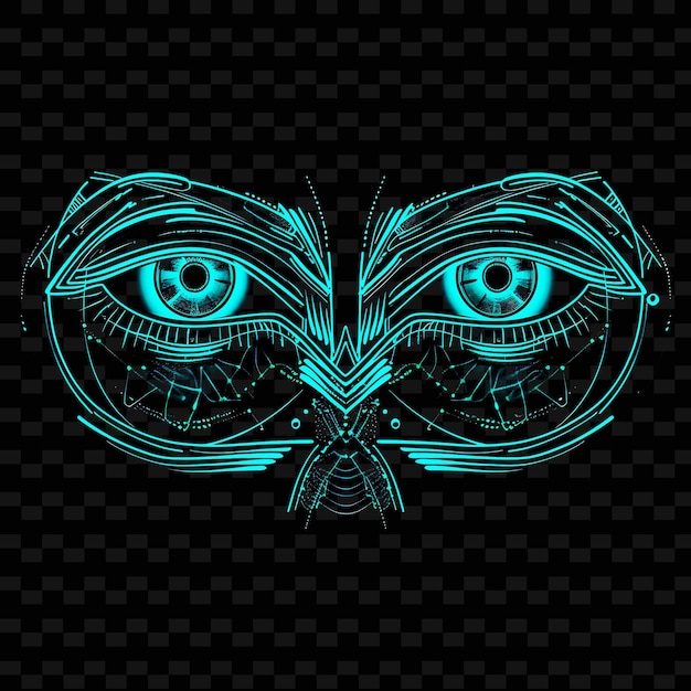 PSD a neon sign of eyes on a black background with a pattern of eyes