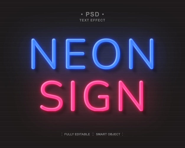 PSD neon sign text effect editable color and text