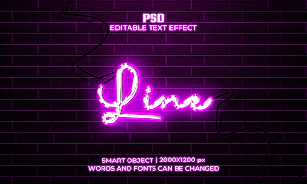 PSD insegna al neon effetto testo psd premium con sfondo