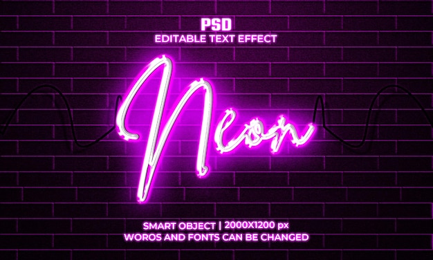 Insegna al neon effetto testo psd premium con sfondo