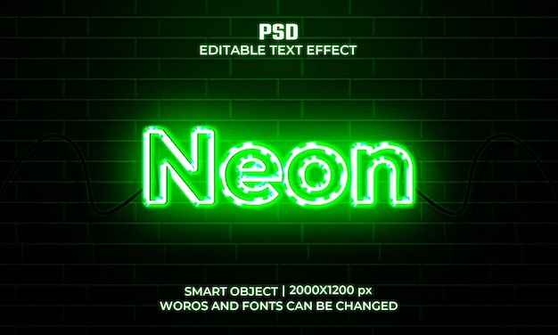 Neon sign text effect premium psd with background
