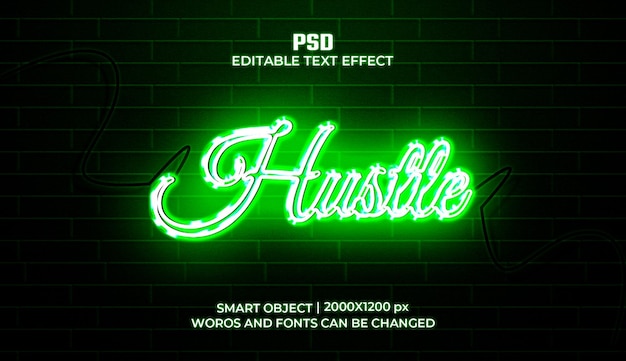 Neon sign text effect premium psd with background