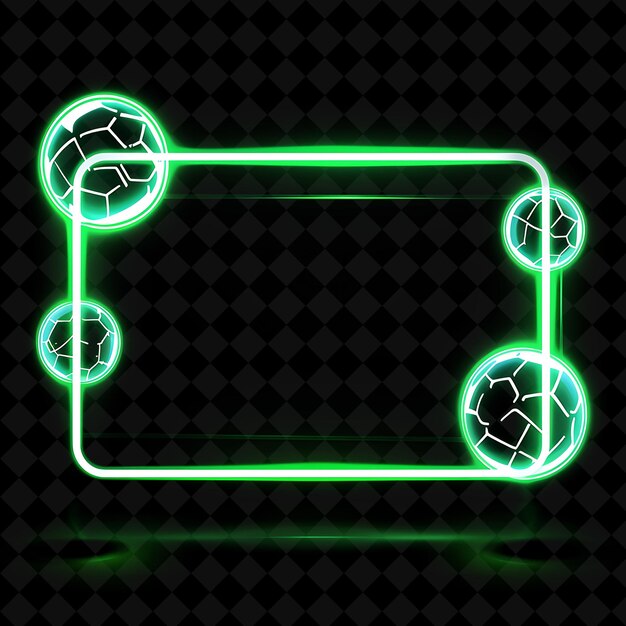 A neon sign that says soccer balls on it