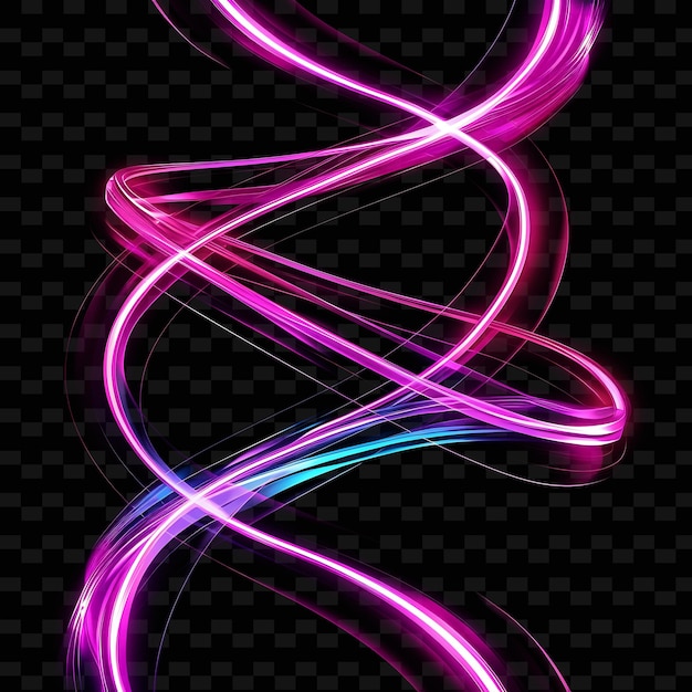 A neon sign with a pink and blue swirl