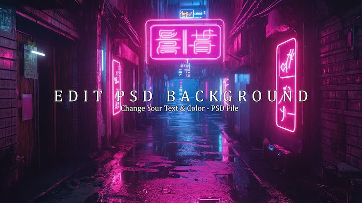 PSD 湿った小道のネオンサイン