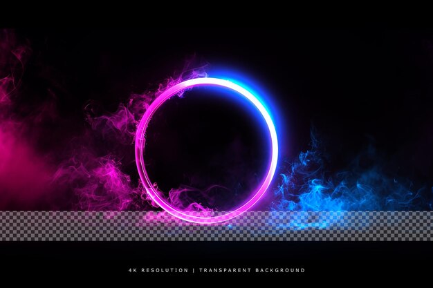 Neon smoke in glowing circle on transparent background