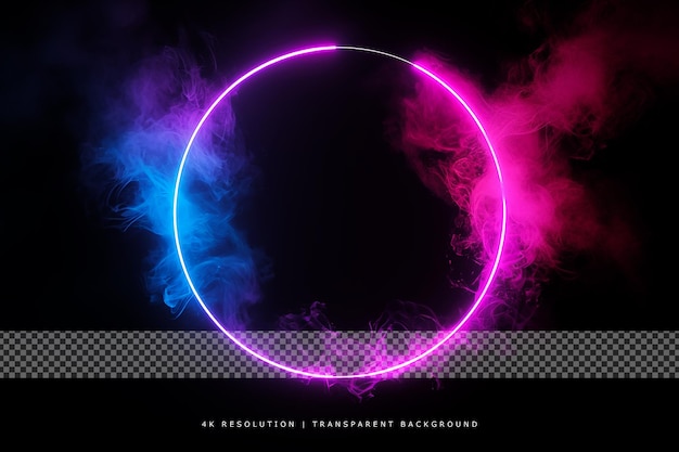 neon smoke in glowing lighting circle on transparent background