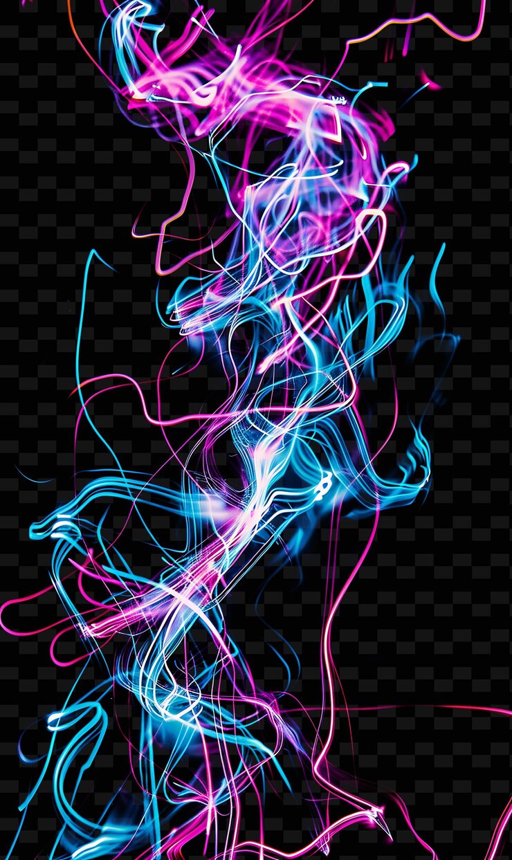 PSD neon streams with electric buzz intense vivid stimulating cy png neon light effect design
