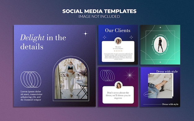 Neon style instagram social media post templates