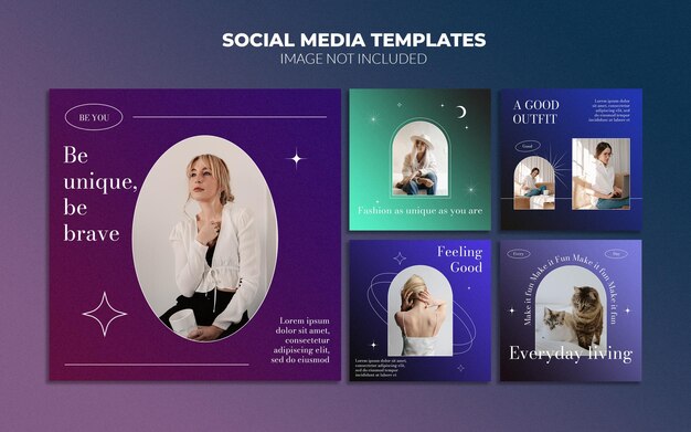 Neon style instagram social media post templates