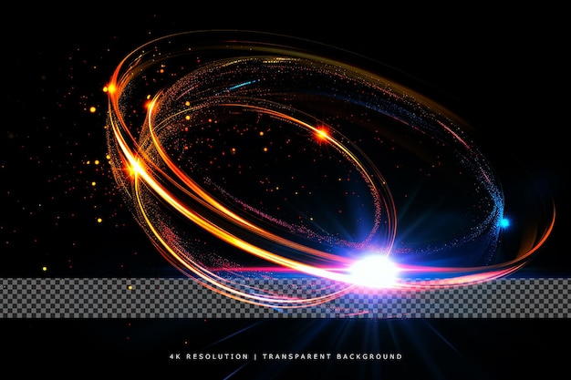 neon swirl circle colorful line light effect on transparent background