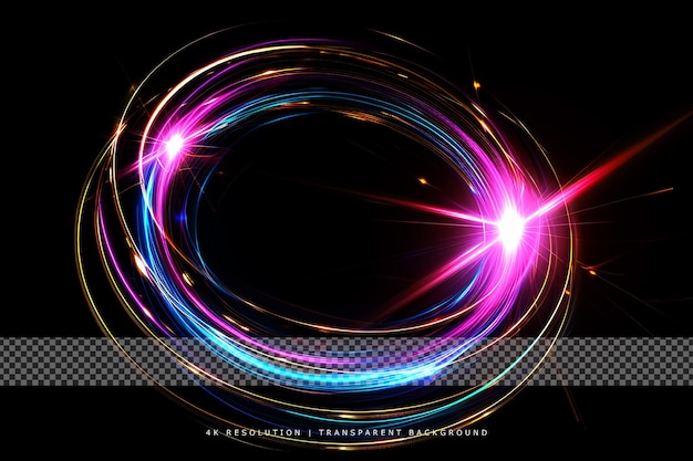 Neon swirl circle colorful line light effect on transparent background