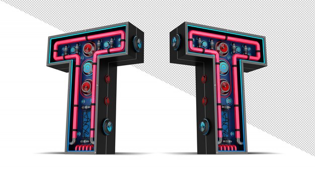 Neon teken in letter T-vorm