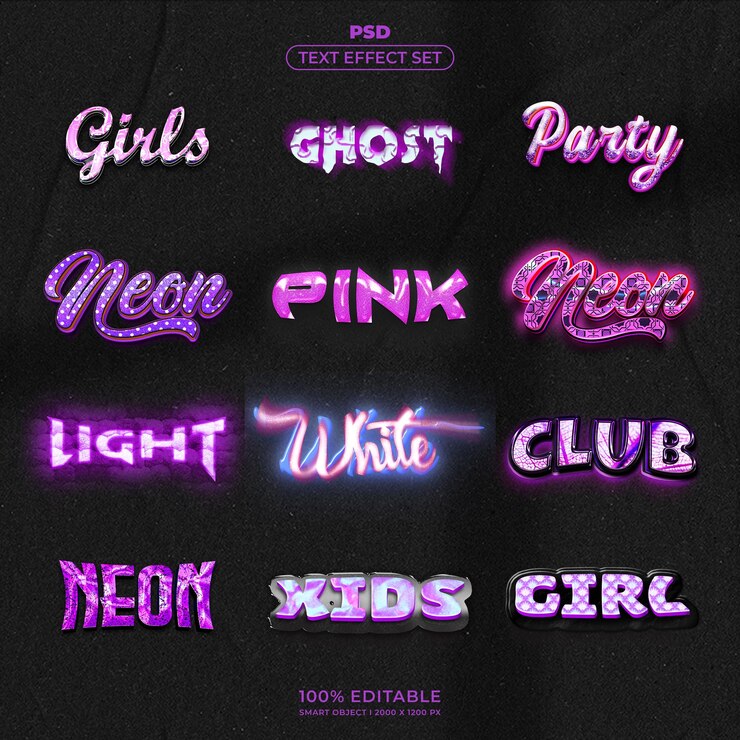 PSD neon tekst effecten set