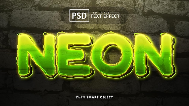 PSD neon text editable 3d green font effects