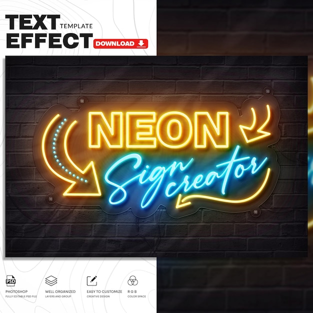 Neon Text Effect PSD-sjabloon