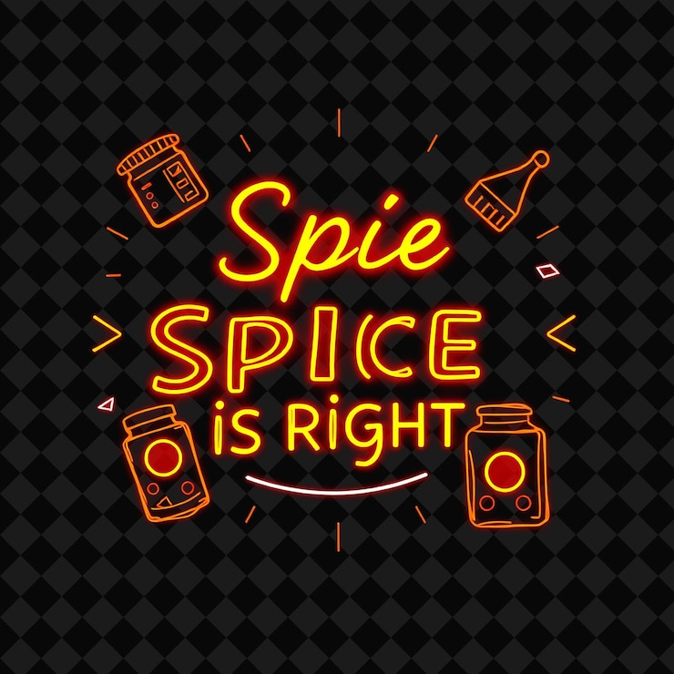 PSD neon the spice is right tekst świeci elektrycznym czerwieniem i pomarańczowym s png inspirowany neonowym dekoratorem spożywczym