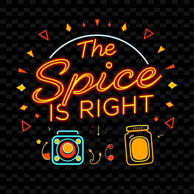 PSD neon the spice is right tekst świeci elektrycznym czerwieniem i pomarańczowym surro neon yummy typography designu