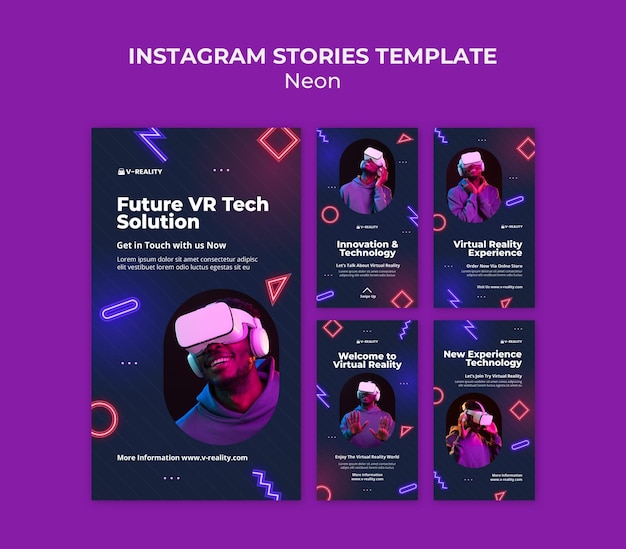 PSD occhiali per realtà virtuale al neon storie di instagram