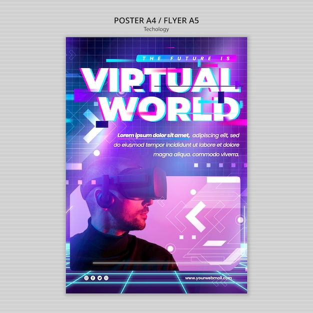 PSD modello di poster del mondo virtuale al neon