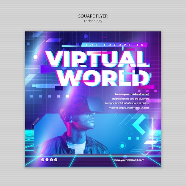 PSD neon virtual world square flyer