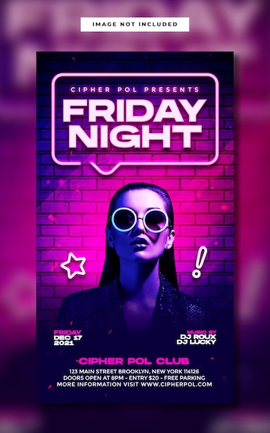 PSD neon vrijdagavond feest instagram verhaal sociale media webbanner