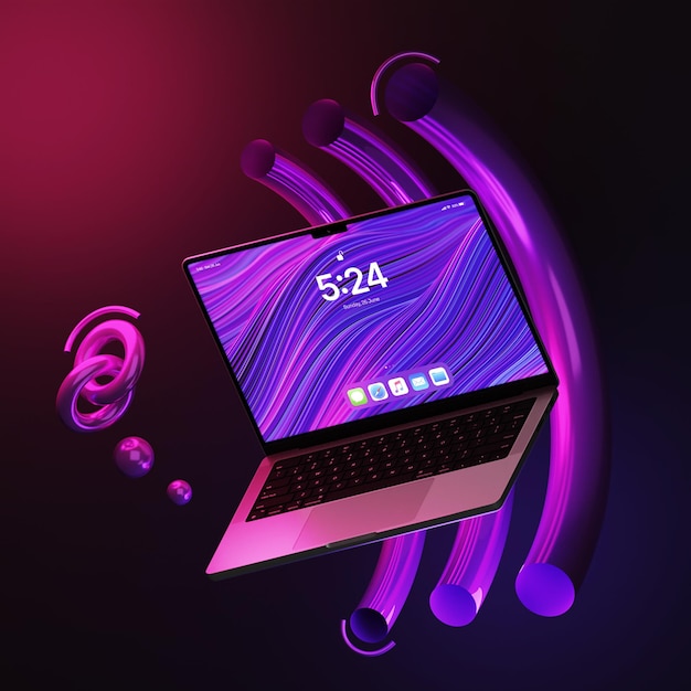 Neon Wave Laptop Mockup