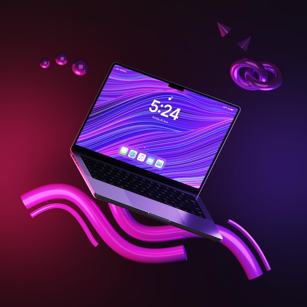 Neon Wave Laptop Mockup