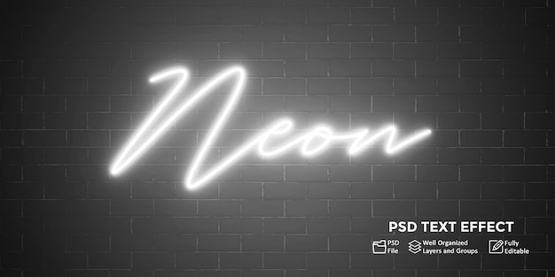 PSD neon white glow in the dark text effect