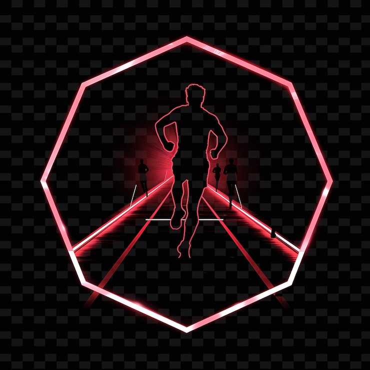 PSD neon zigzag effect with a candidate at a race landscape insi neon line art city view background
