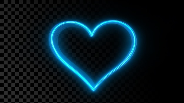 Neonblauw hartvormig ontwerp met gloeiende omtrek van liefdessymbool op doorzichtige achtergrond