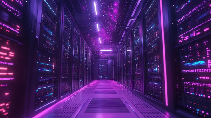 PSD neonoplyst serverrum: et futuristisk datacenter