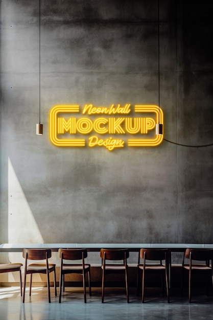 Neonowy wzór logo restauracji na ścianie