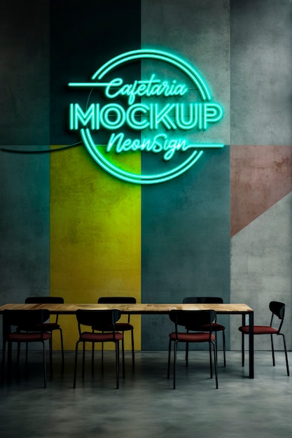 Neonowy wzór logo restauracji na ścianie