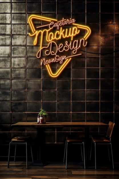 Neonowy wzór logo restauracji na ścianie